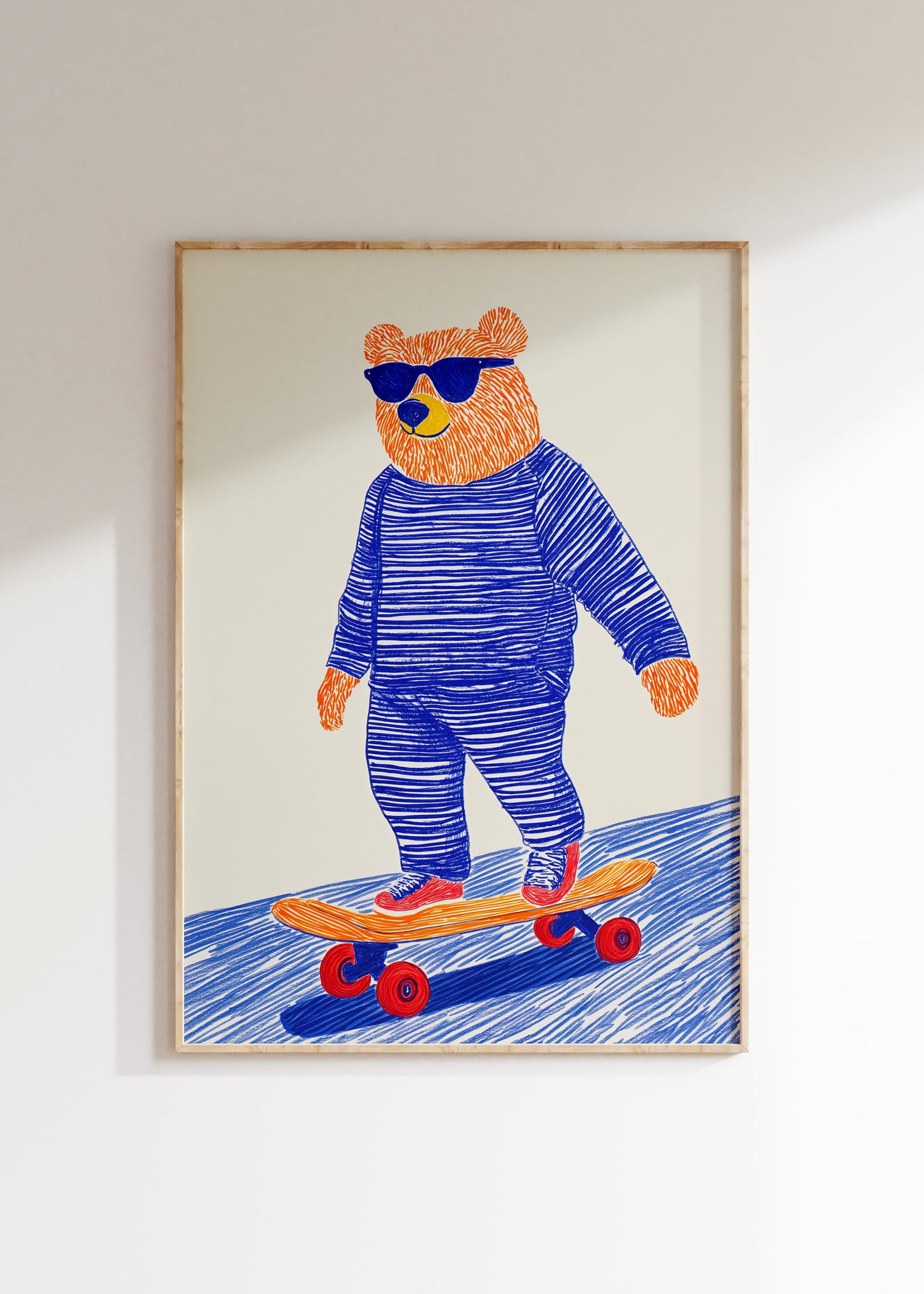 Skateboard animals illustration, cool kids wall art print