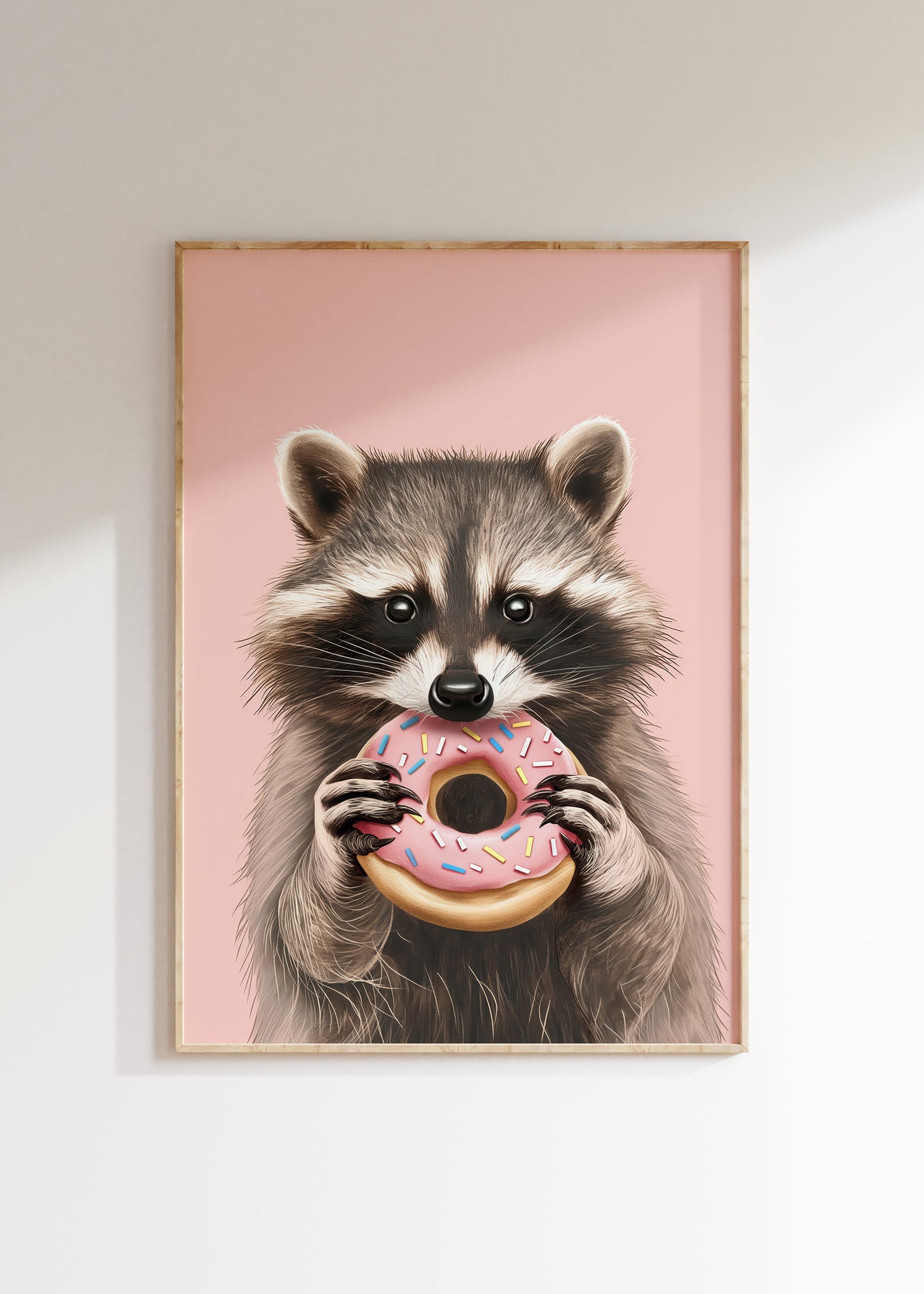 Playful midnight snack animal illustration, fun kids wall art print